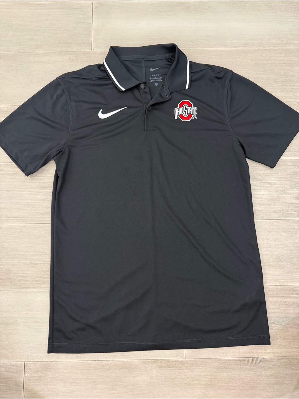 Nike Men's Ohio State Buckeye's Polo Shirt - Dri-Fit - Black with White Trim